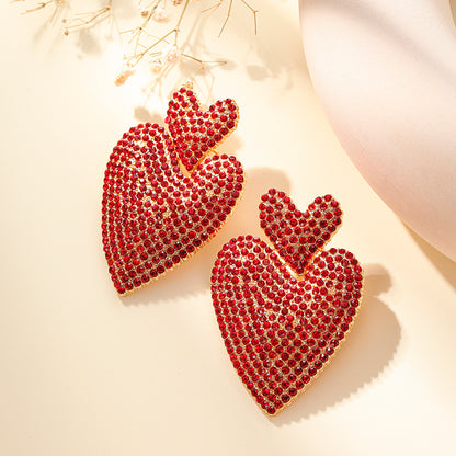 1 Pair Glam Luxurious Heart Shape Inlay Alloy Artificial Gemstones Ear Studs