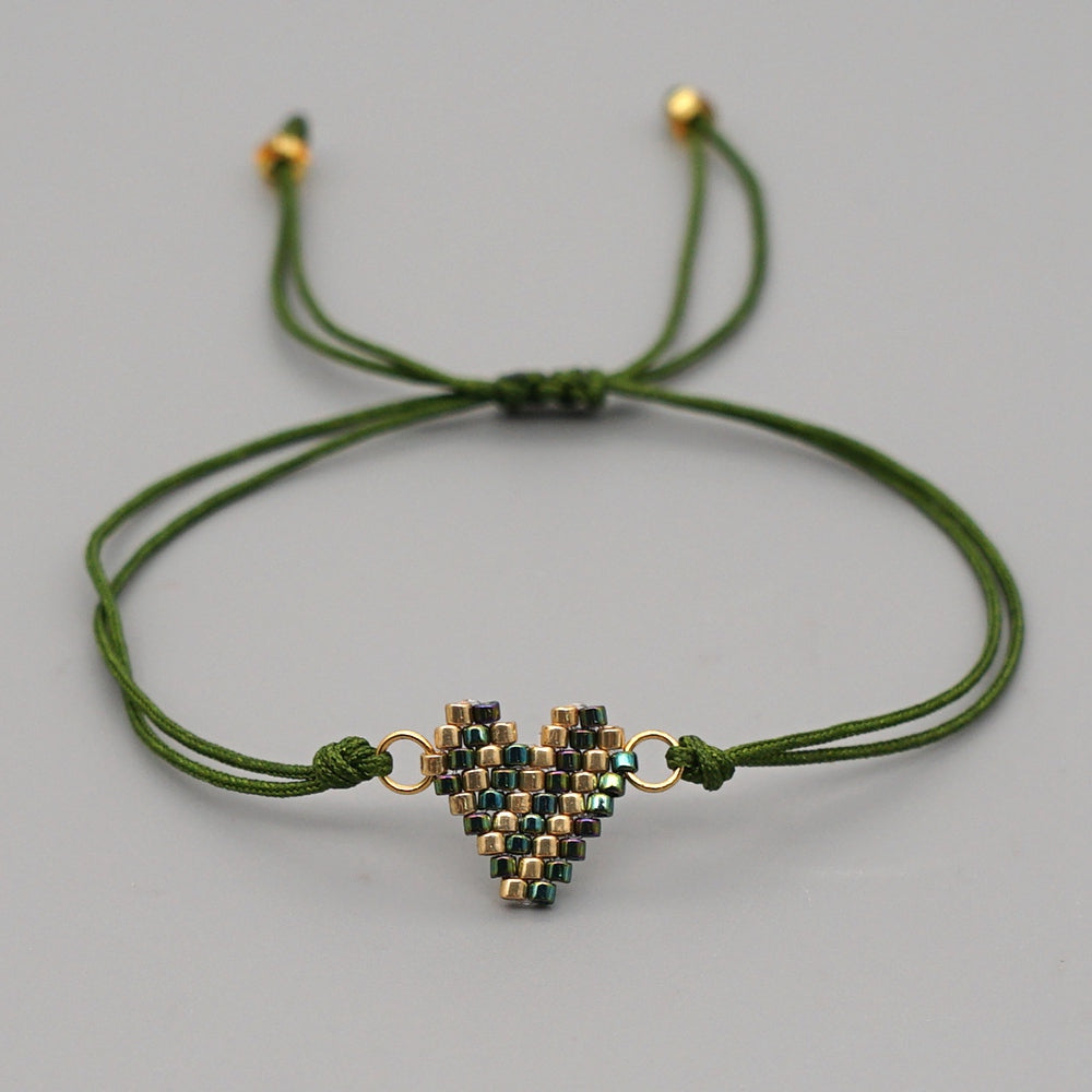 Streetwear Heart Shape Glass Rope Knitting Women's Bracelets