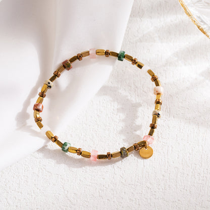 Modern Style Colorful Stainless Steel Natural Stone Freshwater Pearl Beaded 18k Gold Plated Bracelets