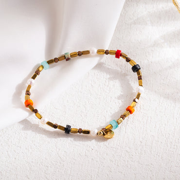 Modern Style Colorful Stainless Steel Natural Stone Freshwater Pearl Beaded 18k Gold Plated Bracelets