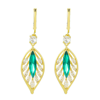 1 Pair Vintage Style Leaves Plating Copper Zircon 14k Gold Plated Dangling Earrings