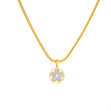 Simple Style Flower Titanium Steel Hollow Out Shell Gold Plated Pendant Necklace