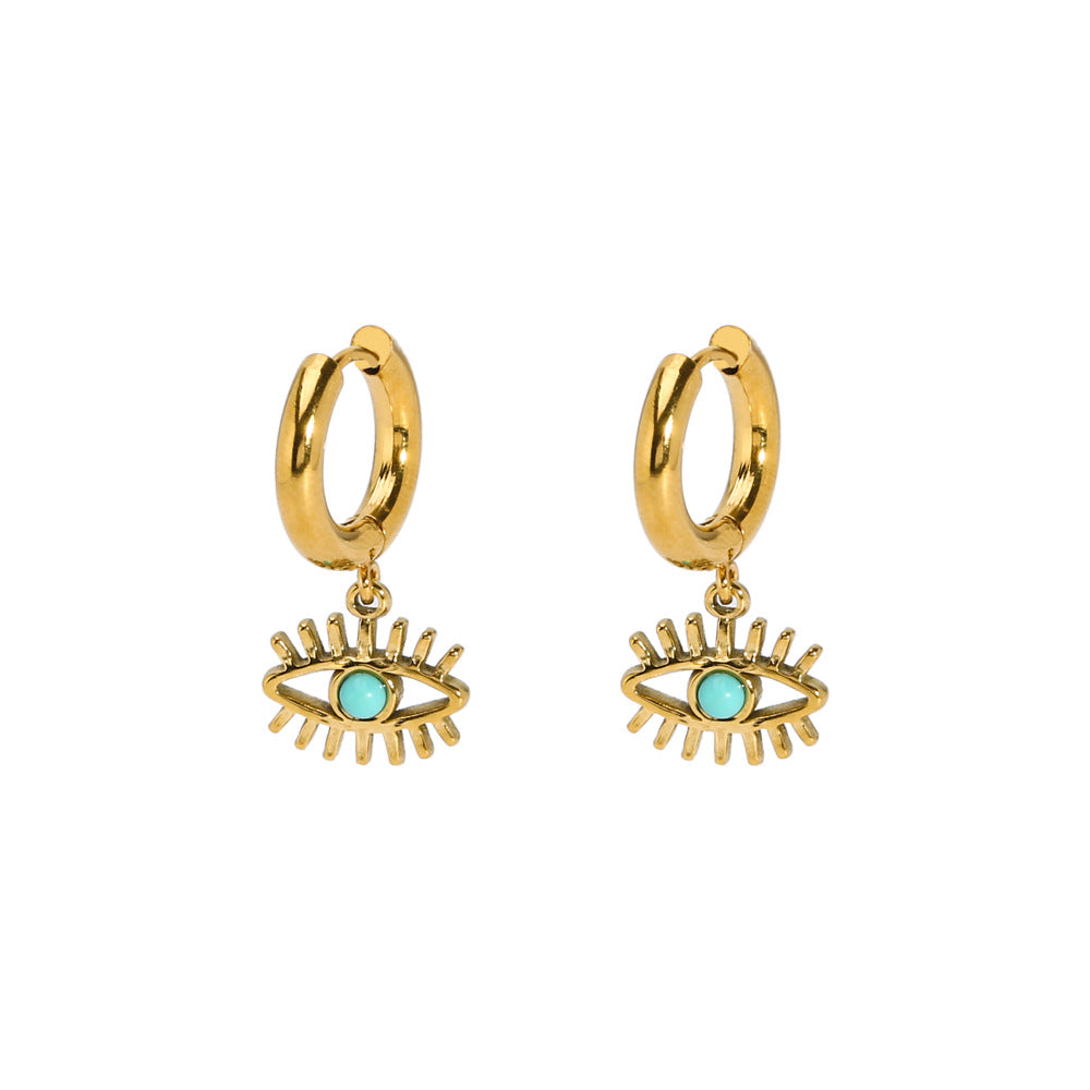 1 Pair Retro Round Square Plating Inlay Stainless Steel Turquoise Gold Plated Earrings