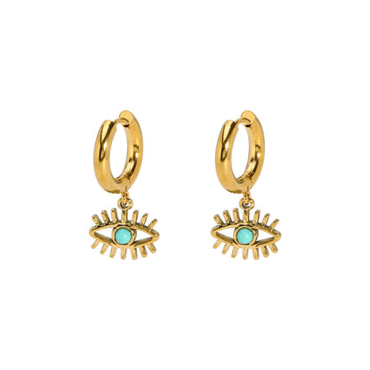 1 Pair Retro Round Square Plating Inlay Stainless Steel Turquoise Gold Plated Earrings