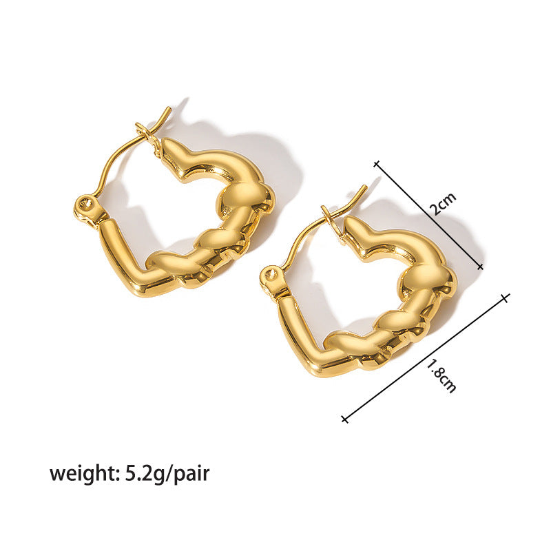 1 Pair Streetwear Heart Shape Plating Stainless Steel Hoop Earrings