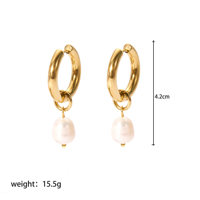 1 Pair Lady Geometric Plating Stainless Steel Freshwater Pearl Gold Plated Earrings