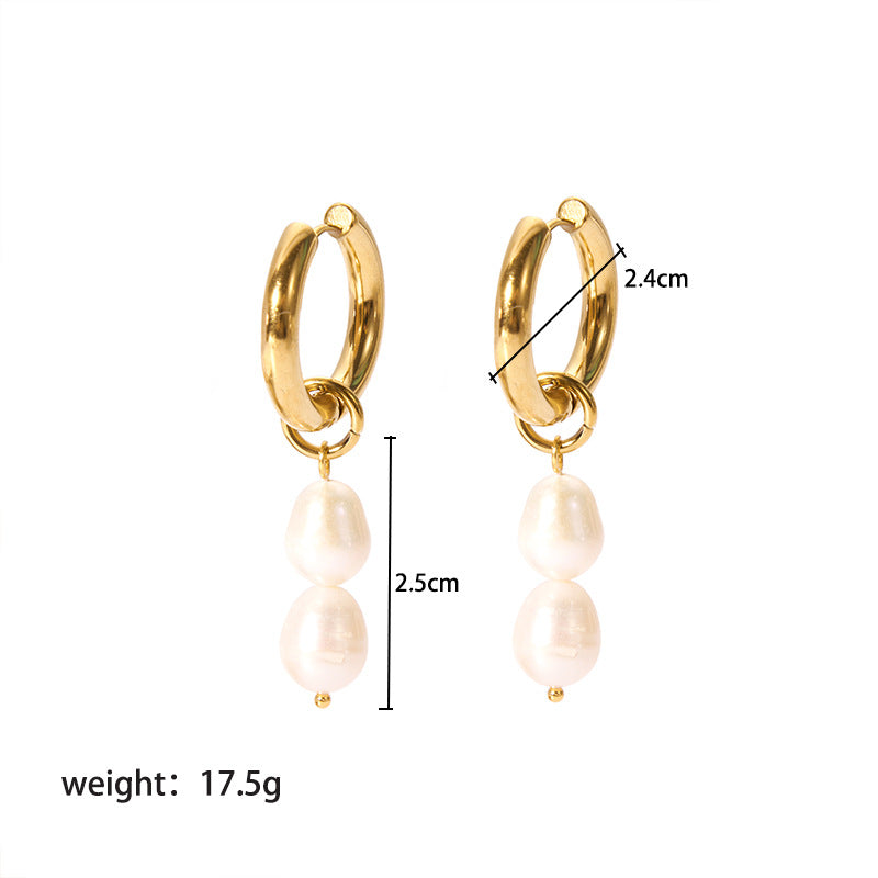 1 Pair Lady Geometric Plating Stainless Steel Freshwater Pearl Gold Plated Earrings