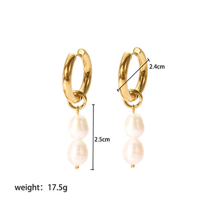 1 Pair Lady Geometric Plating Stainless Steel Freshwater Pearl Gold Plated Earrings