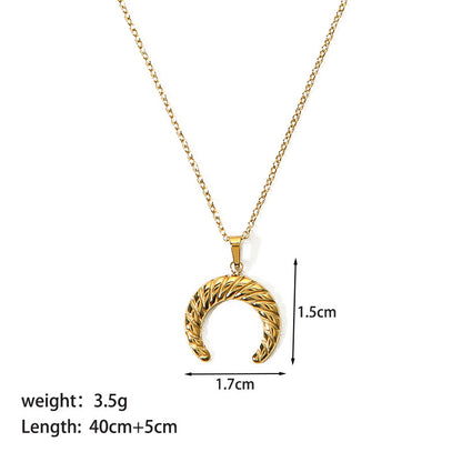 Modern Style Moon Heart Shape Stainless Steel Titanium Steel Plating Inlay Artificial Gemstones Gold Plated Pendant Necklace