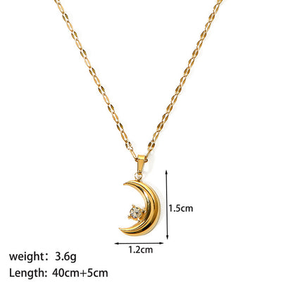 Modern Style Moon Heart Shape Stainless Steel Titanium Steel Plating Inlay Artificial Gemstones Gold Plated Pendant Necklace