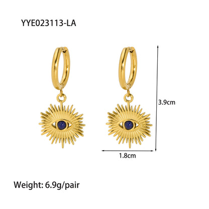 1 Pair Lady Geometric Devil'S Eye Plating Inlay 201 Stainless Steel Lapis Lazuli 18K Gold Plated Earrings