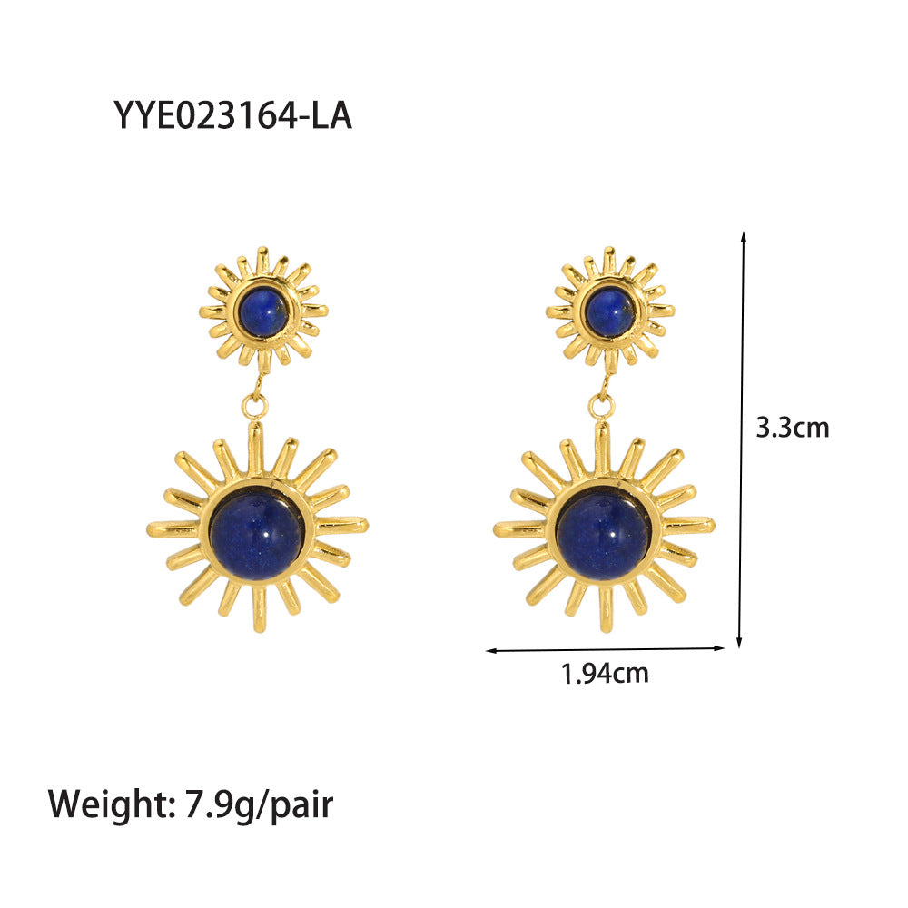 1 Pair Lady Geometric Devil'S Eye Plating Inlay 201 Stainless Steel Lapis Lazuli 18K Gold Plated Earrings