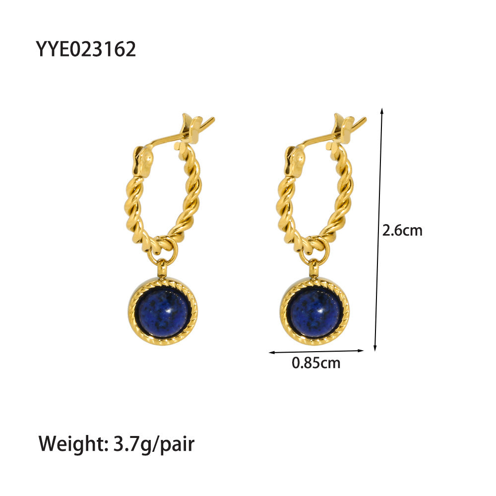 1 Pair Lady Geometric Devil'S Eye Plating Inlay 201 Stainless Steel Lapis Lazuli 18K Gold Plated Earrings