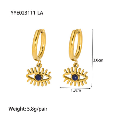 1 Pair Lady Geometric Devil'S Eye Plating Inlay 201 Stainless Steel Lapis Lazuli 18K Gold Plated Earrings