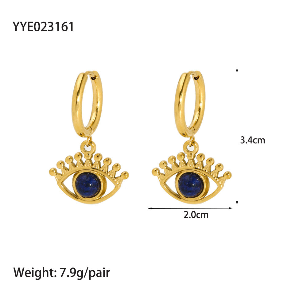 1 Pair Lady Geometric Devil'S Eye Plating Inlay 201 Stainless Steel Lapis Lazuli 18K Gold Plated Earrings