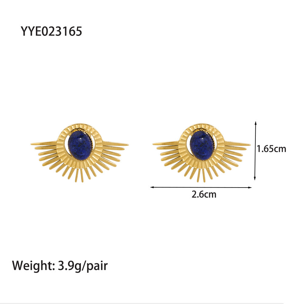 1 Pair Lady Geometric Devil'S Eye Plating Inlay 201 Stainless Steel Lapis Lazuli 18K Gold Plated Earrings