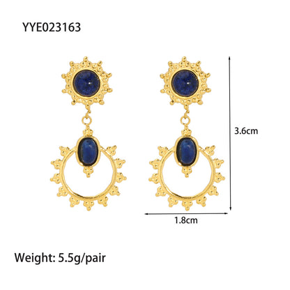 1 Pair Lady Geometric Devil'S Eye Plating Inlay 201 Stainless Steel Lapis Lazuli 18K Gold Plated Earrings