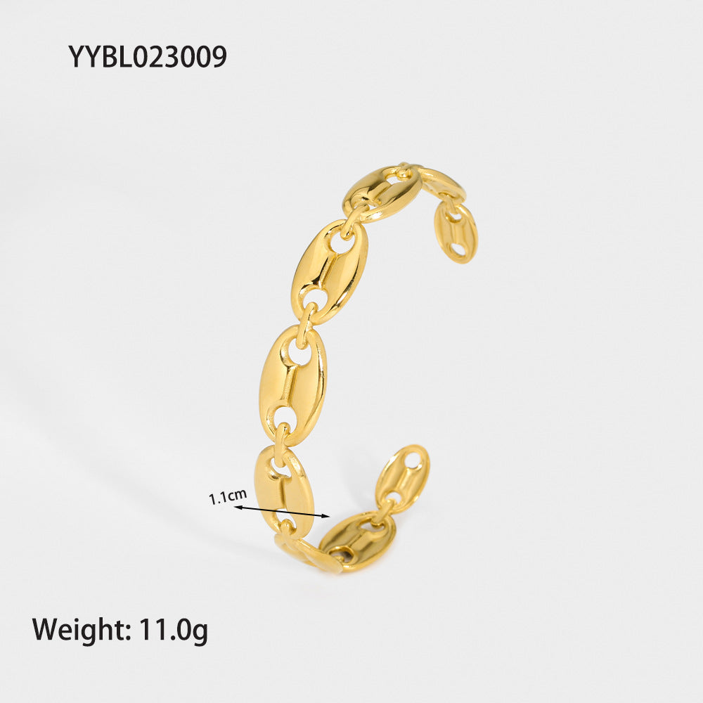 Modern Style Geometric Heart Shape Snake Stainless Steel Plating Gold Plated Bangle