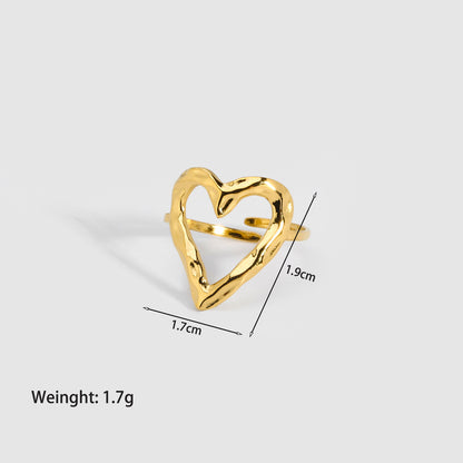 Streetwear Leaf Heart Shape Stainless Steel Plating Open Ring