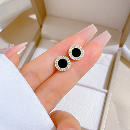 1 Pair Elegant Round Plating Inlay Titanium Steel Shell Zircon Ear Studs