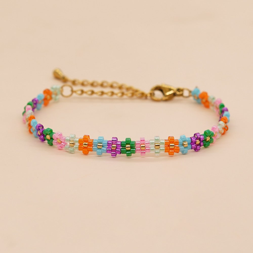 Casual Retro Flower Daisy Glass Rope Knitting Unisex Bracelets