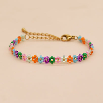 Casual Retro Flower Daisy Glass Rope Knitting Unisex Bracelets