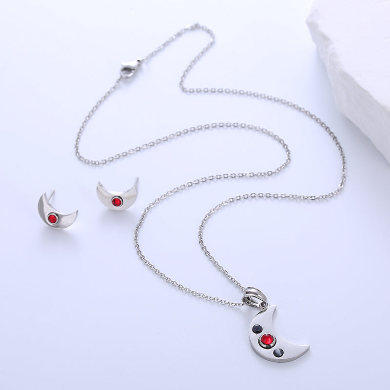 Simple Style Moon Stainless Steel Plating Artificial Gemstones 18k Gold Plated Earrings Necklace Jewelry Set