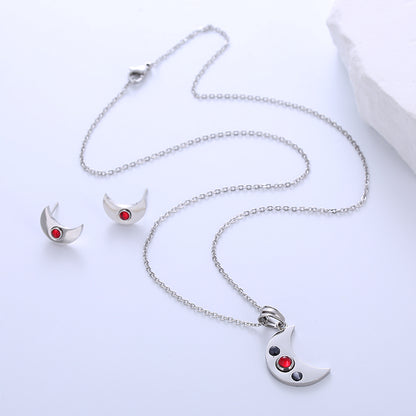 Simple Style Moon Stainless Steel Plating Artificial Gemstones 18k Gold Plated Earrings Necklace Jewelry Set