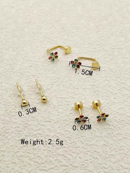 1 Set Cute French Style Sweet Flower Enamel Plating Inlay Stainless Steel Artificial Pearls Zircon Gold Plated Ear Studs