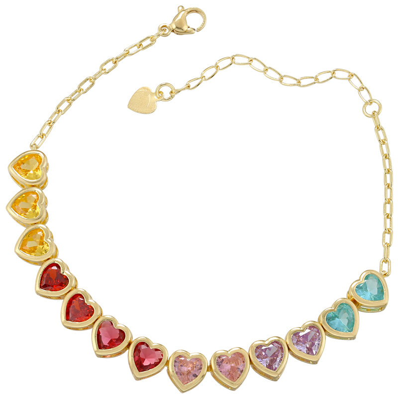 Glam Luxurious Shiny Heart Shape Copper Plating Inlay Zircon 18k Gold Plated Bracelets Necklace