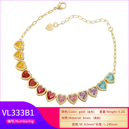Glam Luxurious Shiny Heart Shape Copper Plating Inlay Zircon 18k Gold Plated Bracelets Necklace