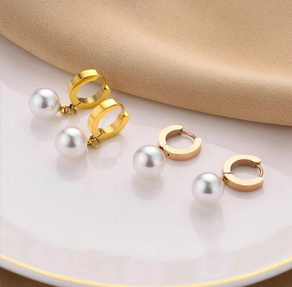 Wholesale Cute Round Titanium Steel Plating Gold Plated Artificial Pearls Earrings Necklace