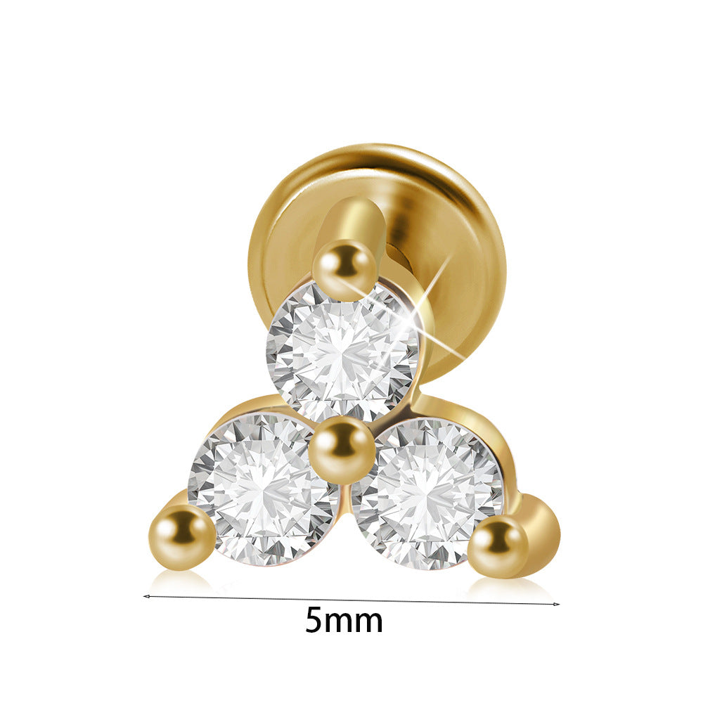 Novelty Heart Shape Stainless Steel Plating Inlay Zircon Lip Stud Ear Studs