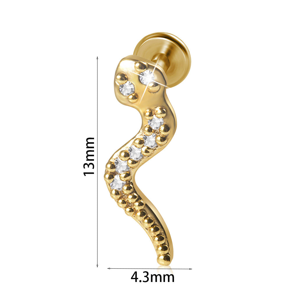 Novelty Heart Shape Stainless Steel Plating Inlay Zircon Lip Stud Ear Studs