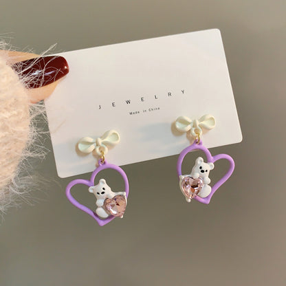 1 Pair Simple Style Bear Hollow Out Alloy Glass Drop Earrings