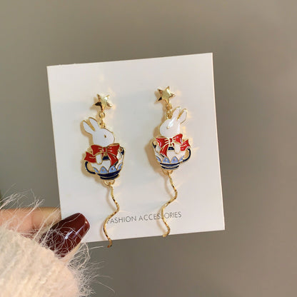 1 Pair Commute Rabbit Enamel Alloy Drop Earrings