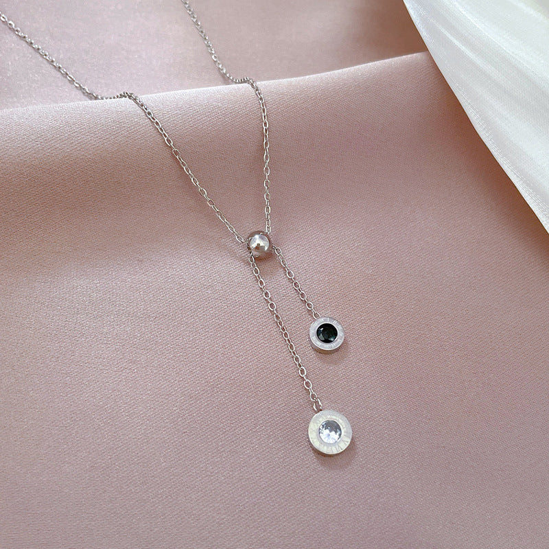 Simple Style Round Titanium Steel Plating Inlay Rhinestones Necklace