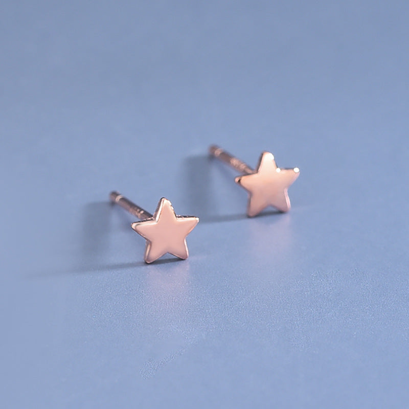 1 Pair Simple Style Star Moon Sterling Silver Ear Studs