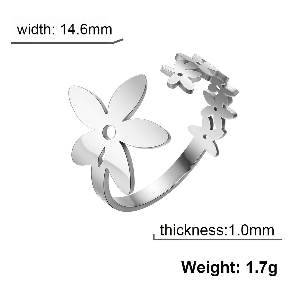 Sweet Simple Style Flower Stainless Steel Open Ring In Bulk