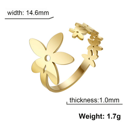 Sweet Simple Style Flower Stainless Steel Open Ring In Bulk