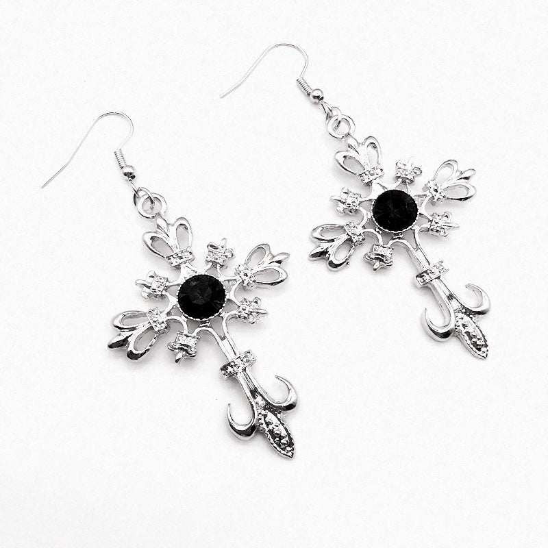 Retro Punk Cross Alloy Inlay Rhinestones Women's Earrings Necklace