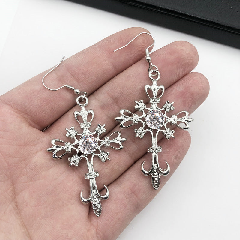 Retro Punk Cross Alloy Inlay Rhinestones Women's Earrings Necklace