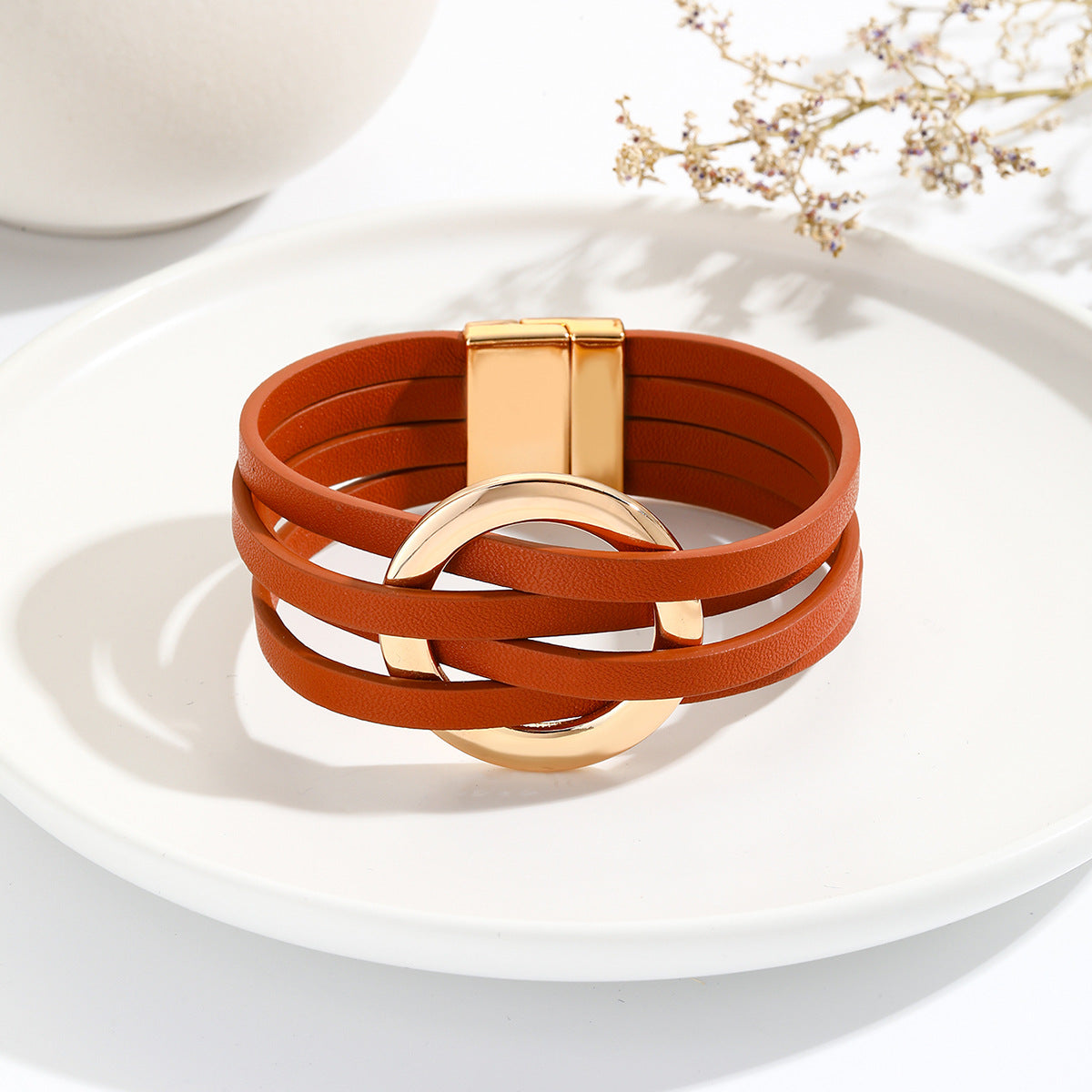 Classic Style Round Pu Leather Alloy Criss Cross Plating Women's Bangle