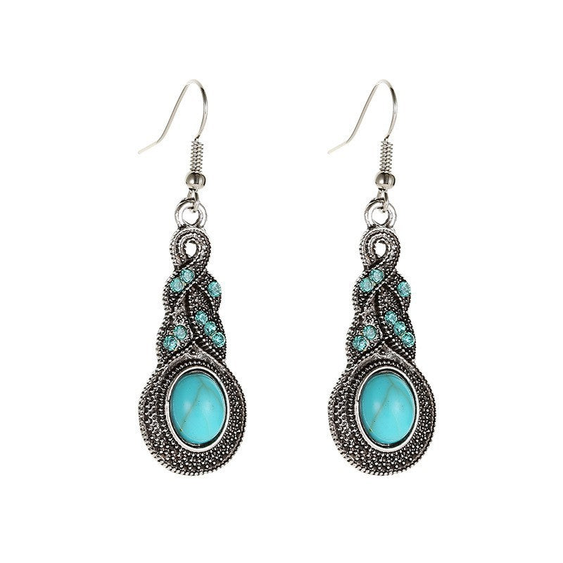 Ig Style Retro Oval Alloy Plating Inlay Turquoise Crystal Women'S Earrings Necklace