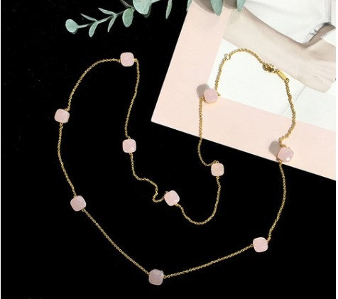 Modern Style Geometric Artificial Crystal Copper Plating Long Necklace