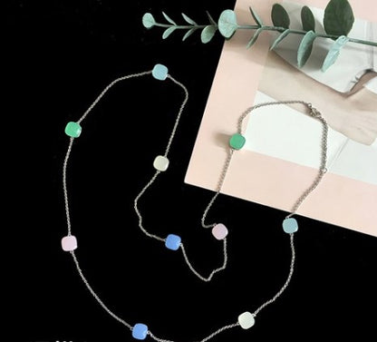 Modern Style Geometric Artificial Crystal Copper Plating Long Necklace