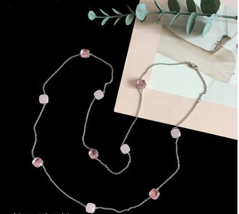 Modern Style Geometric Artificial Crystal Copper Plating Long Necklace