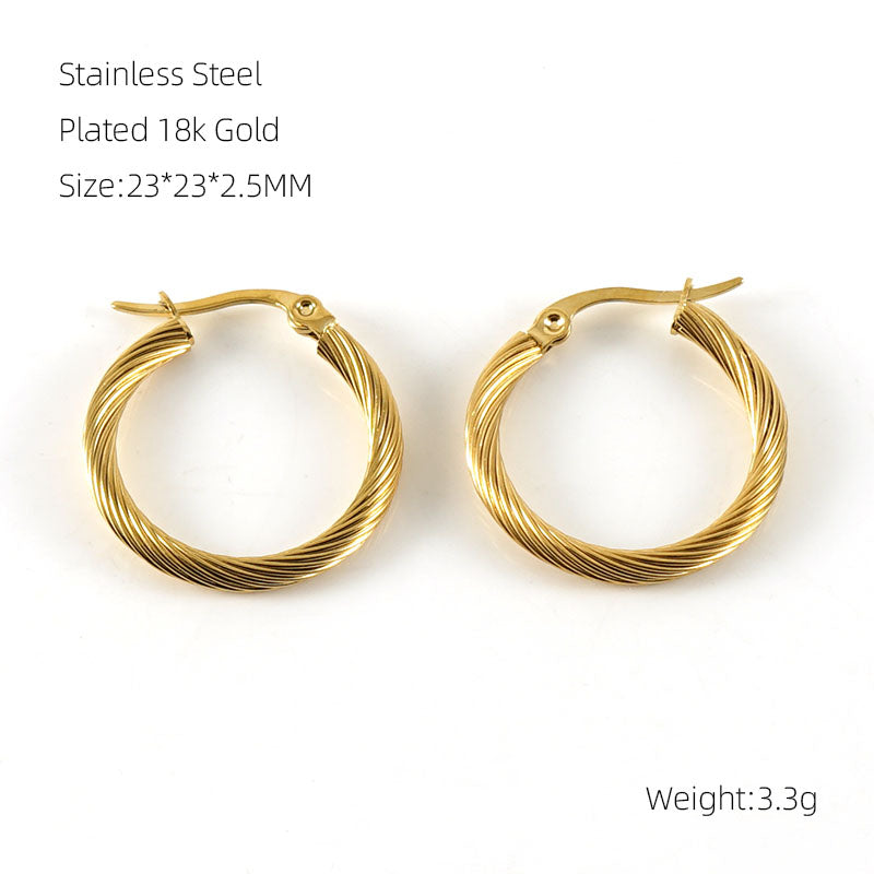 1 Pair Classic Style Round Plating Stainless Steel 18k Gold Plated Hoop Earrings