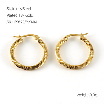 1 Pair Classic Style Round Plating Stainless Steel 18k Gold Plated Hoop Earrings