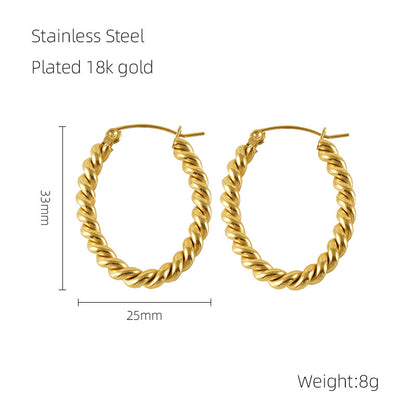 1 Pair Modern Style Simple Style Spiral Stripe Plating Stainless Steel 18k Gold Plated Hoop Earrings